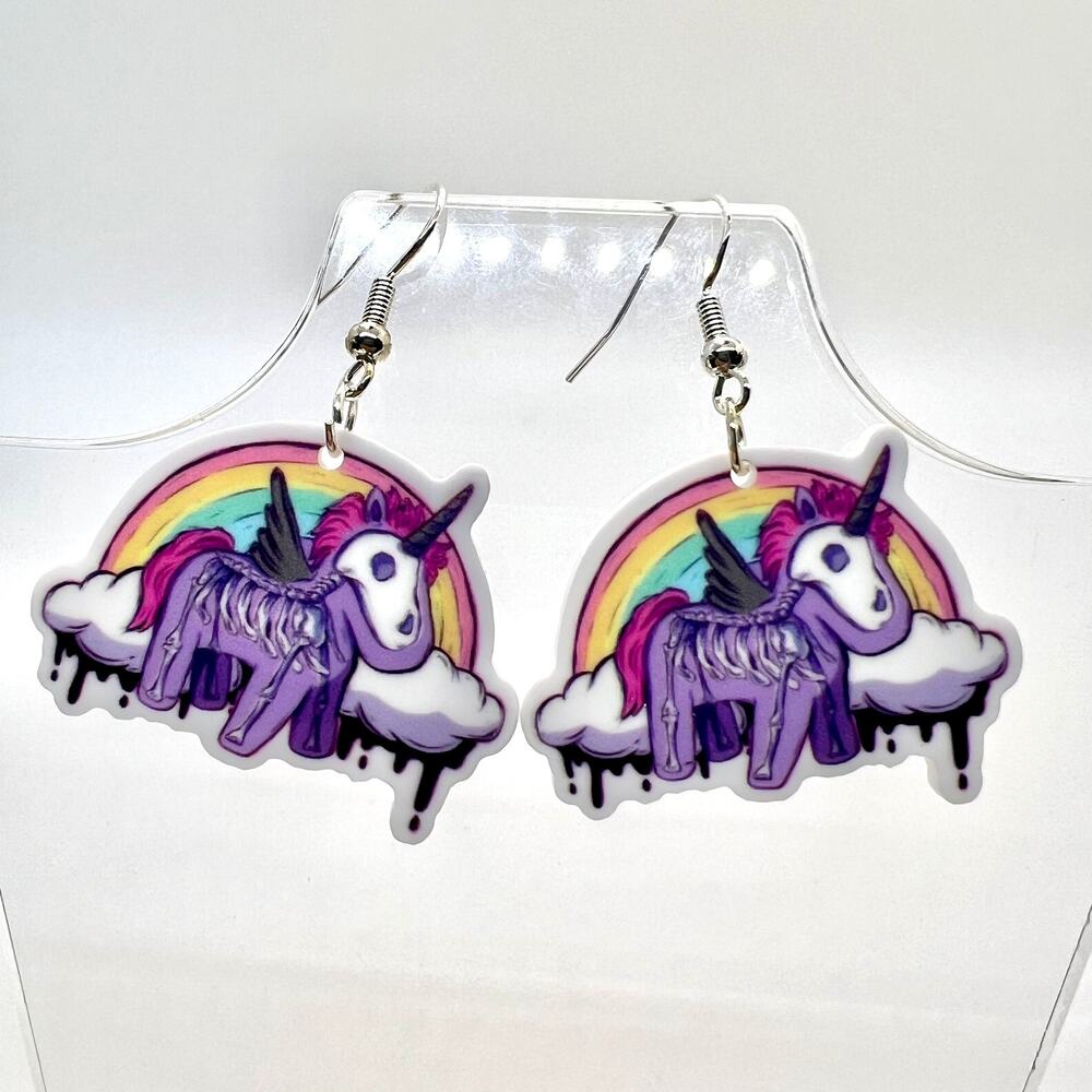 Unicorn Earrings - Halloween Earrings - Skeleton Accessories - Goth Earrings